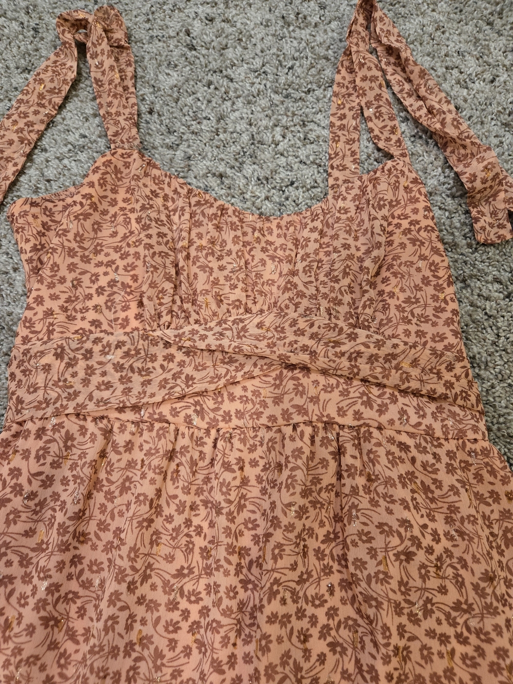 Trixxi Peach Floral Tie-Shoulder Tiered Maxi Dress - Picture 2 of 7